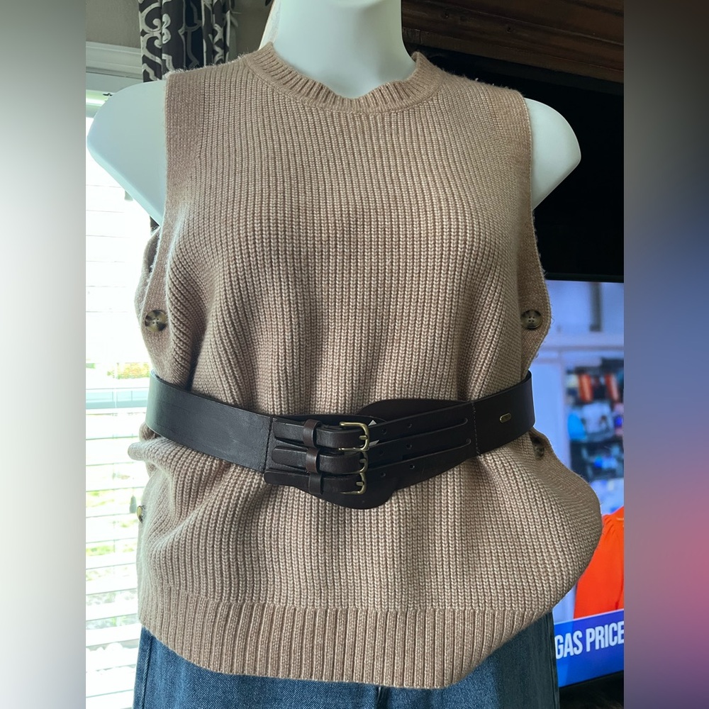 Ralph Lauren NWT Triple Buckle Corset Belt Chocolate Brown Leather Size Large L